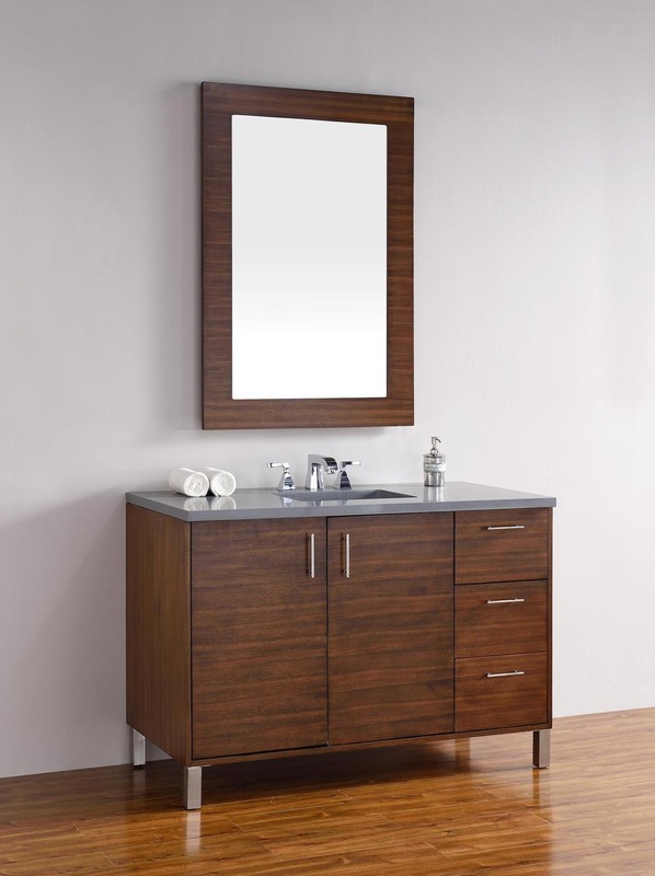 48 inch Walnut Finish Single Modern Bathroom Vanity Optional Countertop