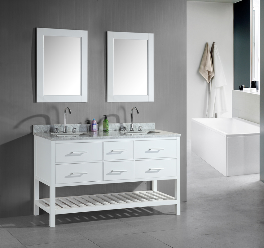 60 inch Transitional Double Sink Bathroom Vanity Set White Finish