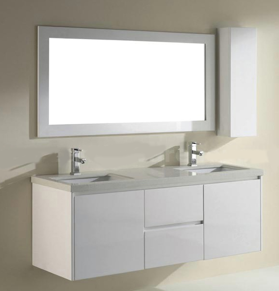63 inch High Gloss Wall Mounted White Bathroom Vanity